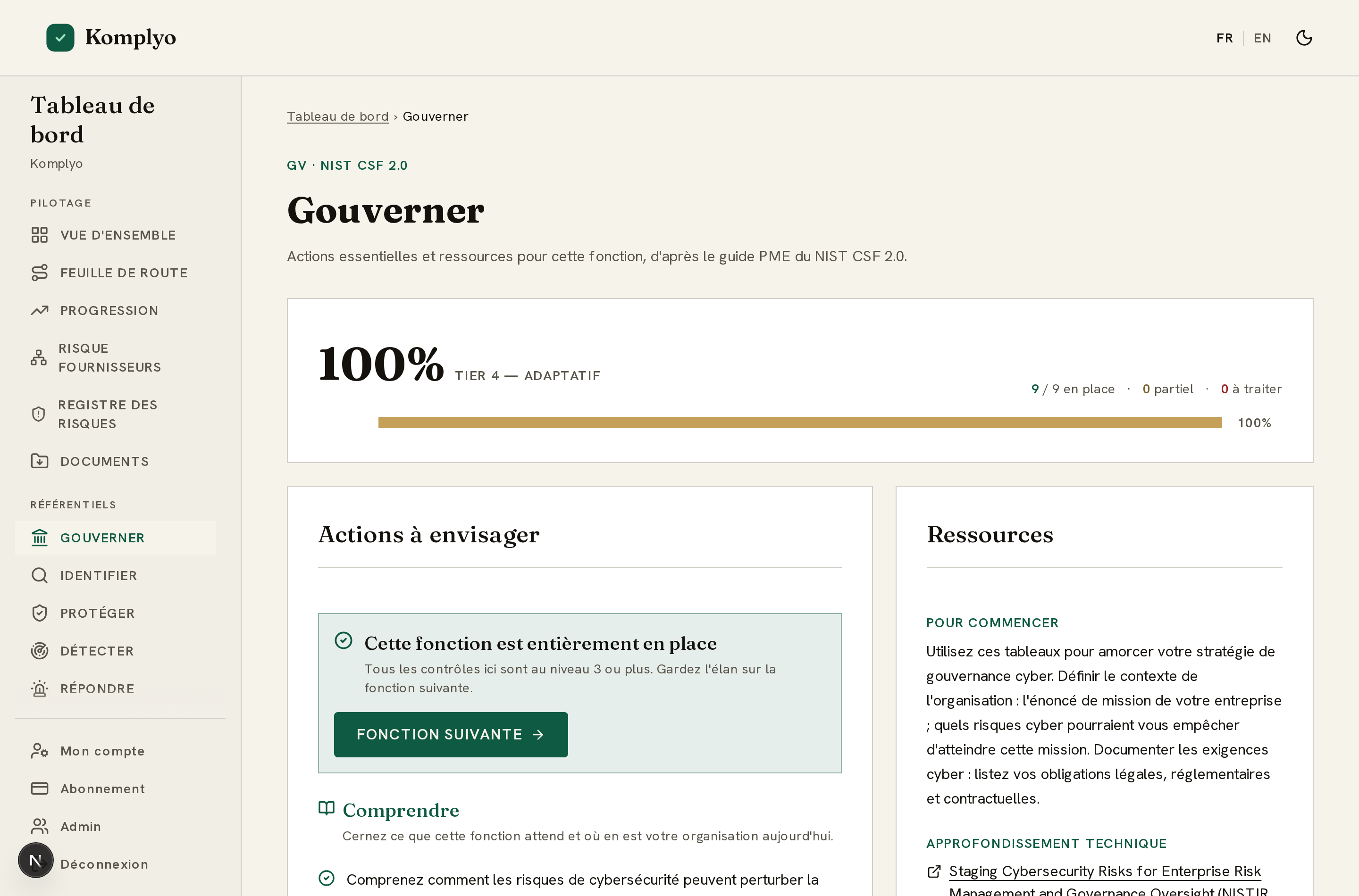 Page de fonction CSF en profondeur légère : actions et ressources