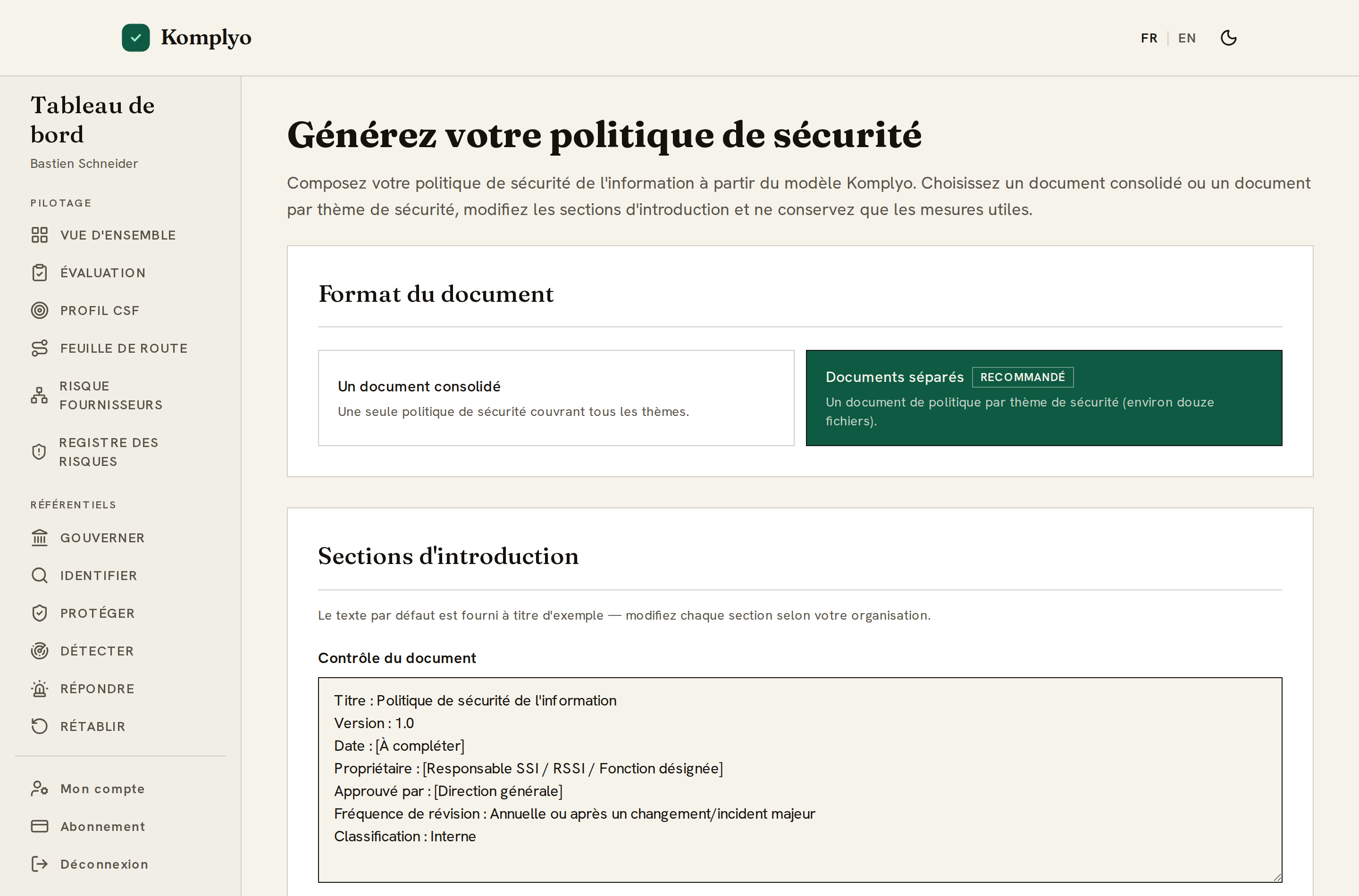Politiques de sécurité générées en .docx avec badges de couverture